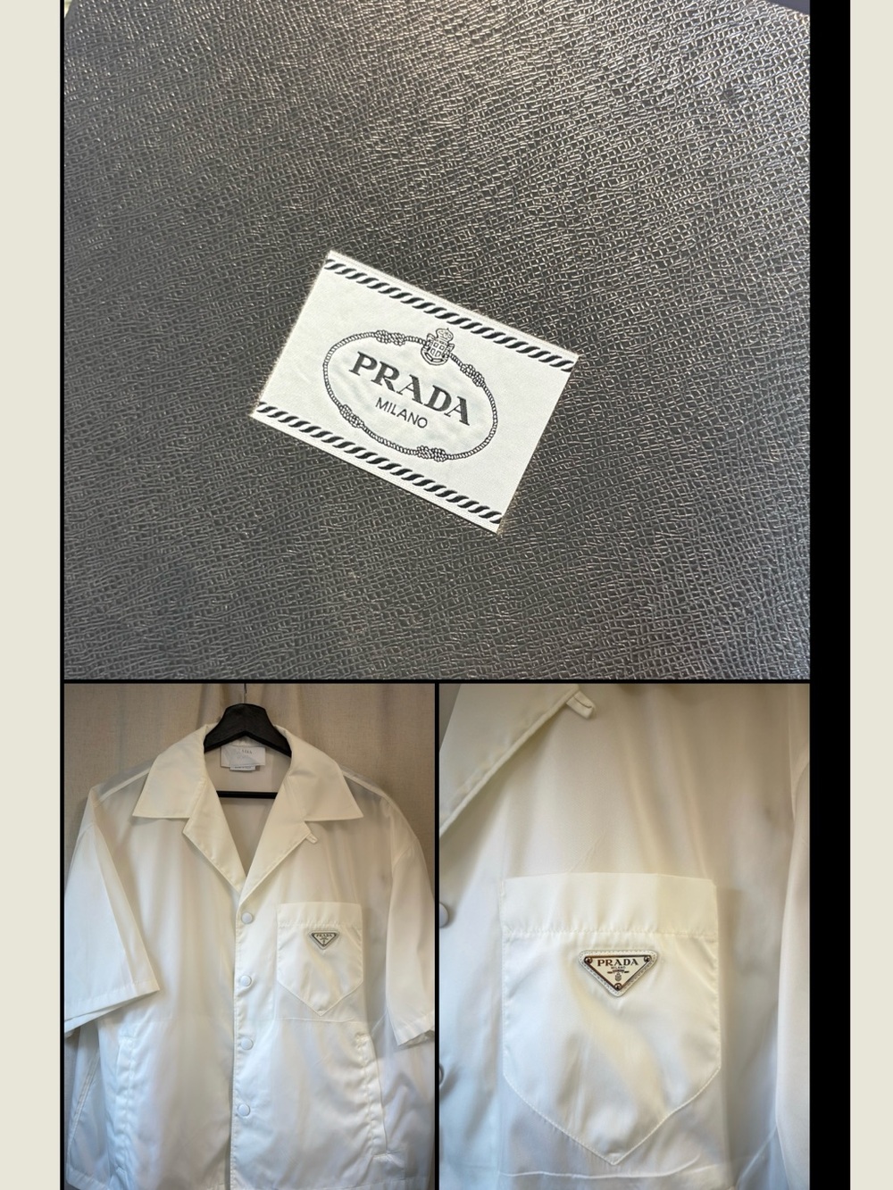 Prada White Nylon Short-Sleeve Shirt with Logo Pocket
